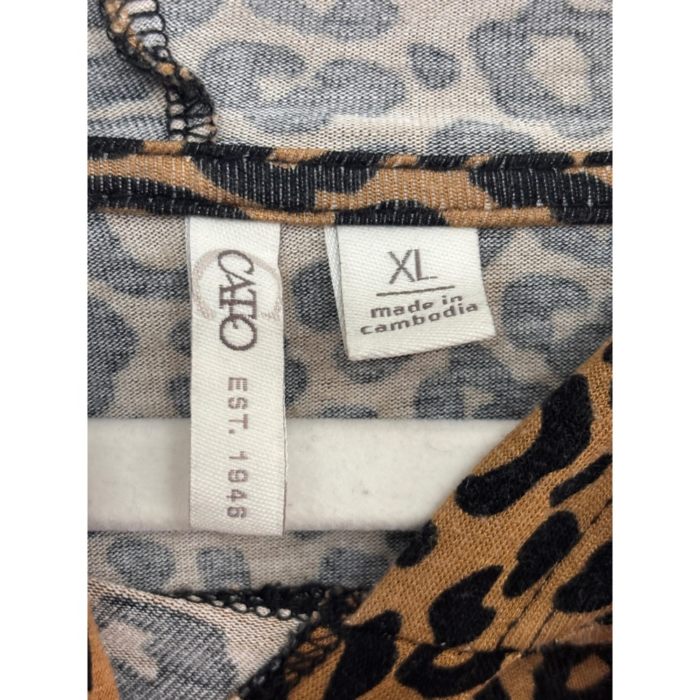 Cato Womens XL Leopard Print Colorblock Hoodie Plaid Neon Pink Mixed Media Top - Picture 3 of 7